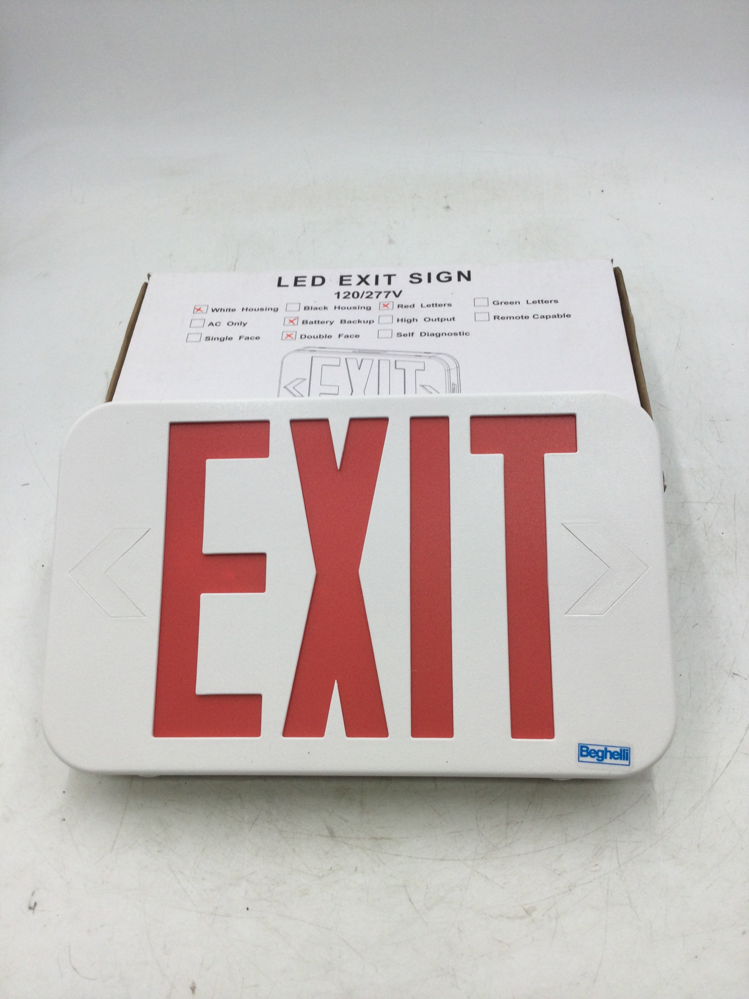 Beghelli PAC0433B2RW LED Exit Sign Light Battery Backup 120/277 VAC Do