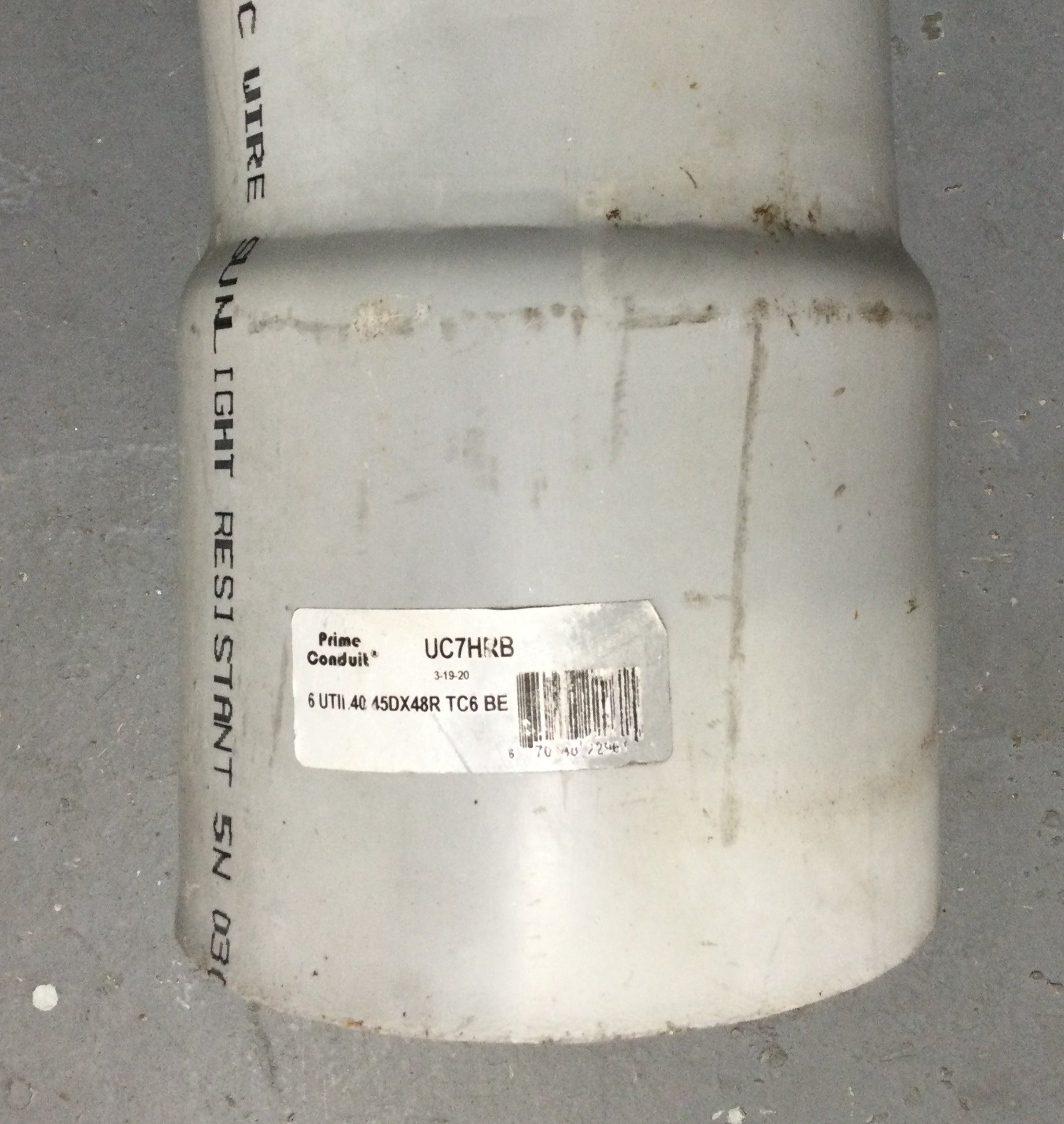 Prime Conduit UC7HRB 6" UTIL Schedule 40 45DX48R TC6 BE 45 Degree PVC