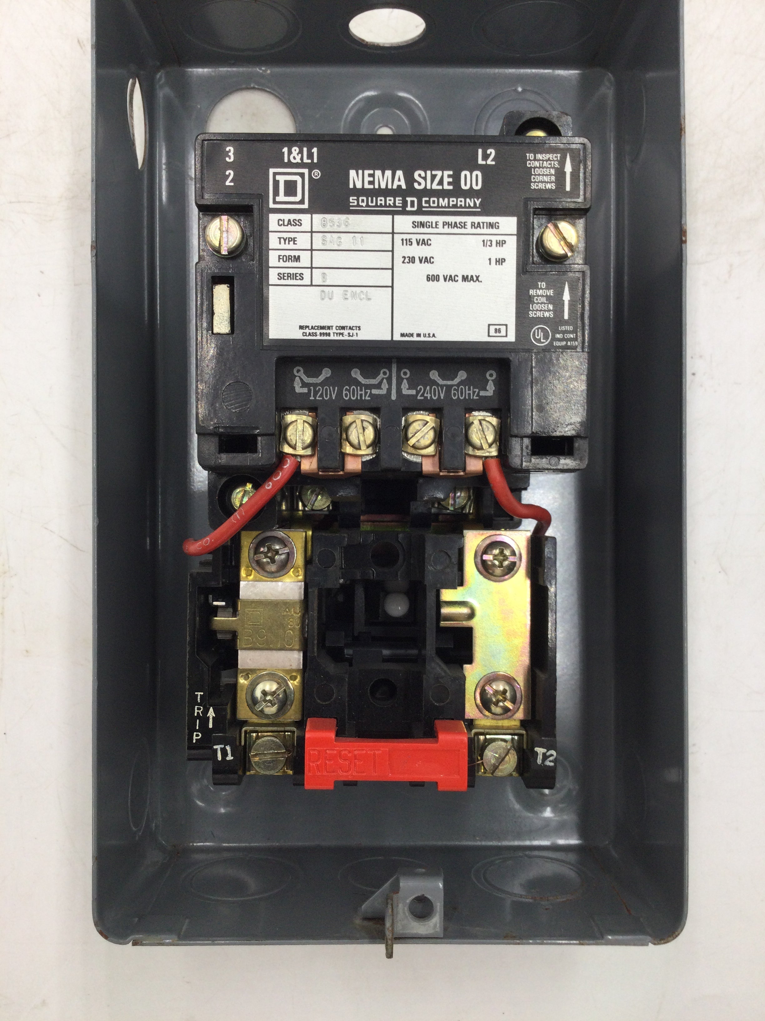 Square D 8536SAG11 Nema Size 00 Class 8536 Type S Series B Motor Start