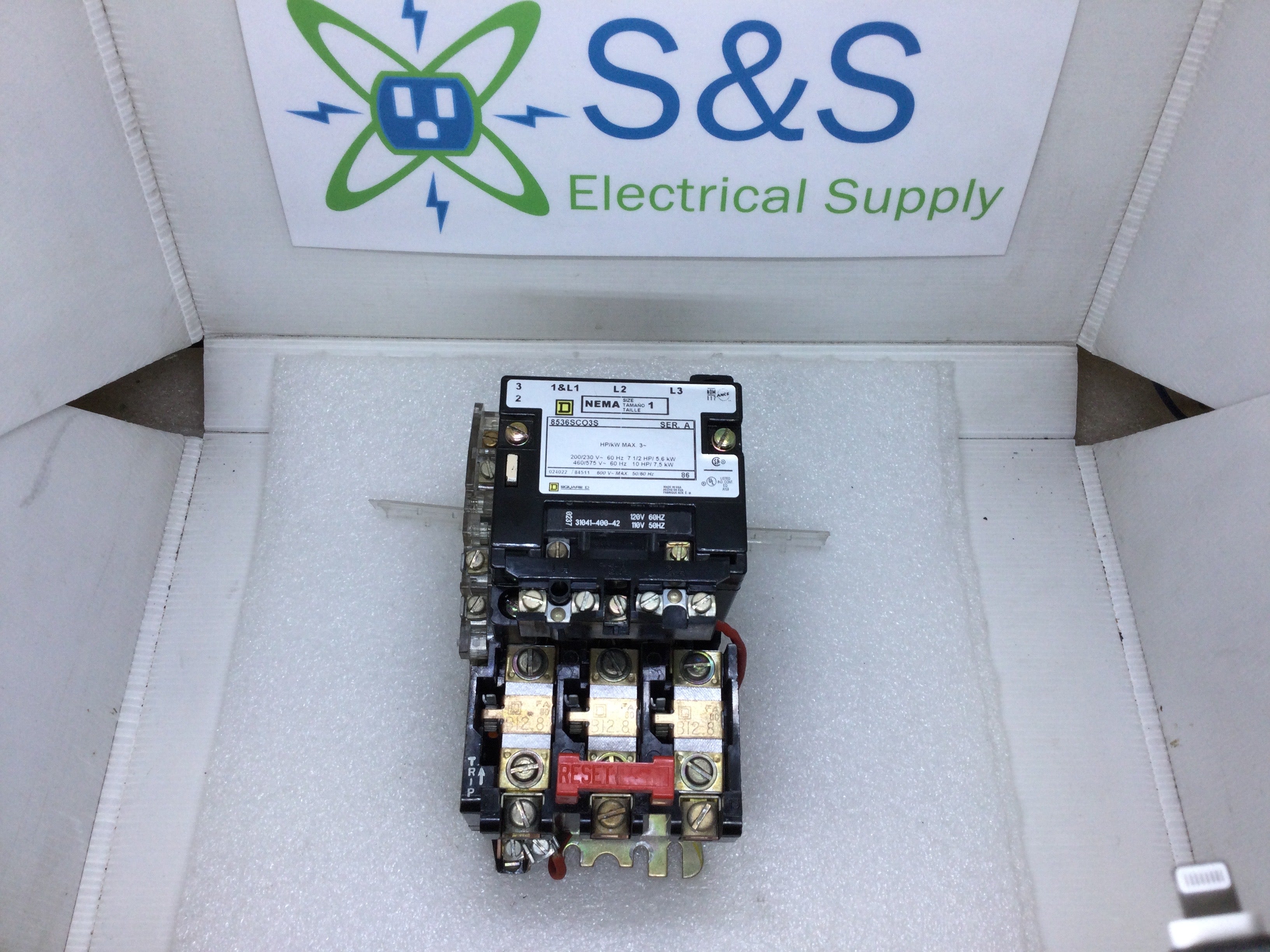Square D 8536SCO3S Motor Starter Series A NEMA Size 1 600V Max. 50/60H
