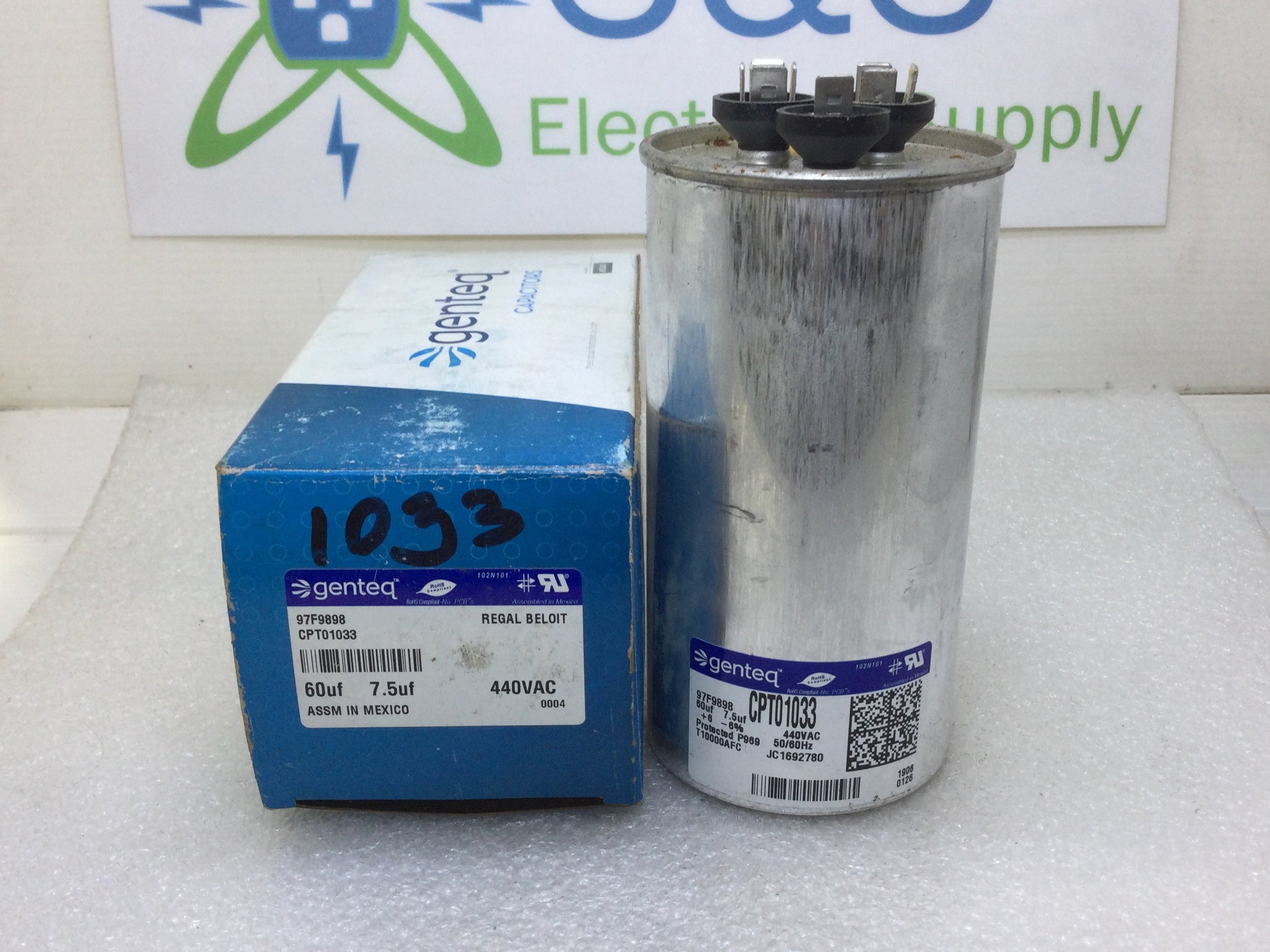 GE/Genteq 97F9898 CPT01033 60+7.5MFD -/+6% 440V 50/60Hz Capacitor