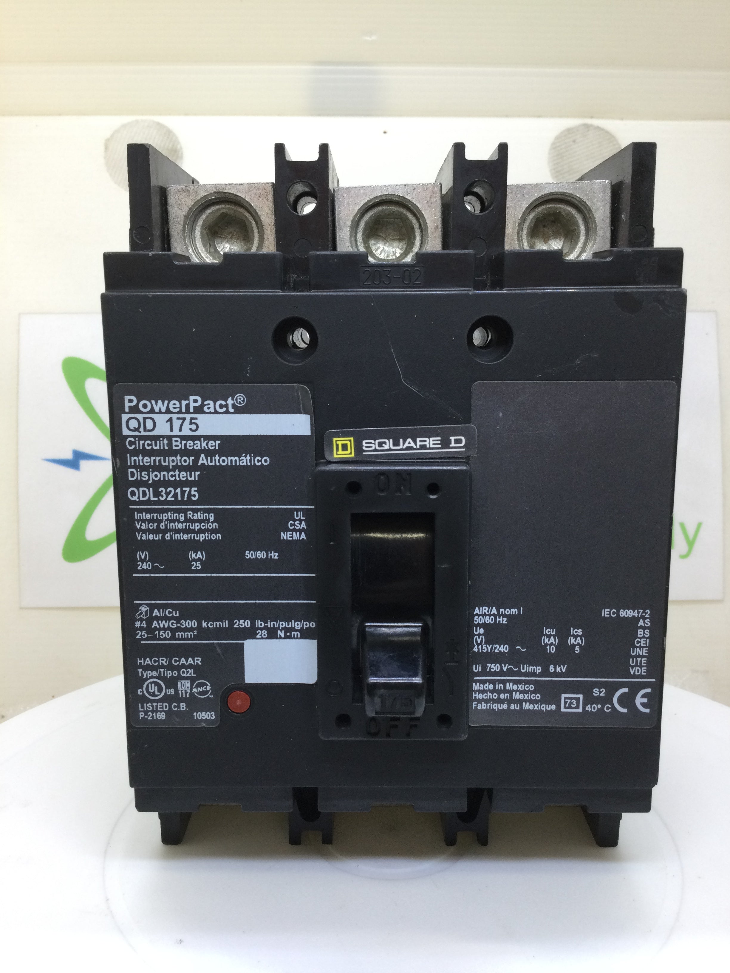 Interruttore Di Potenza Square D JGL37175D81 – 175 Amp, 3 Poli, Serie JG – Nuovo
