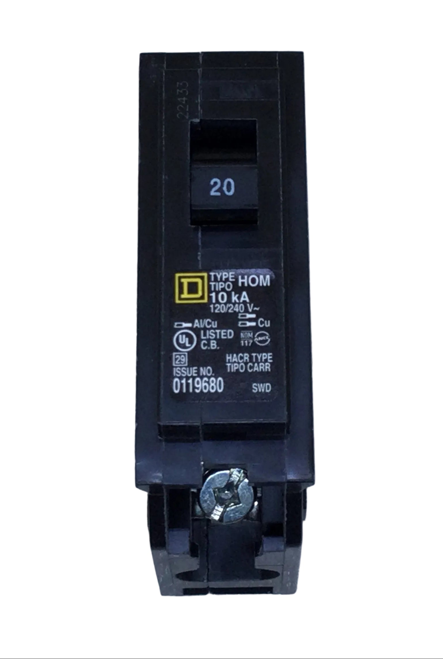 Square D HOM120 20 Amp 1 Pole 120/240V Circuit Breaker - Yellow Face
