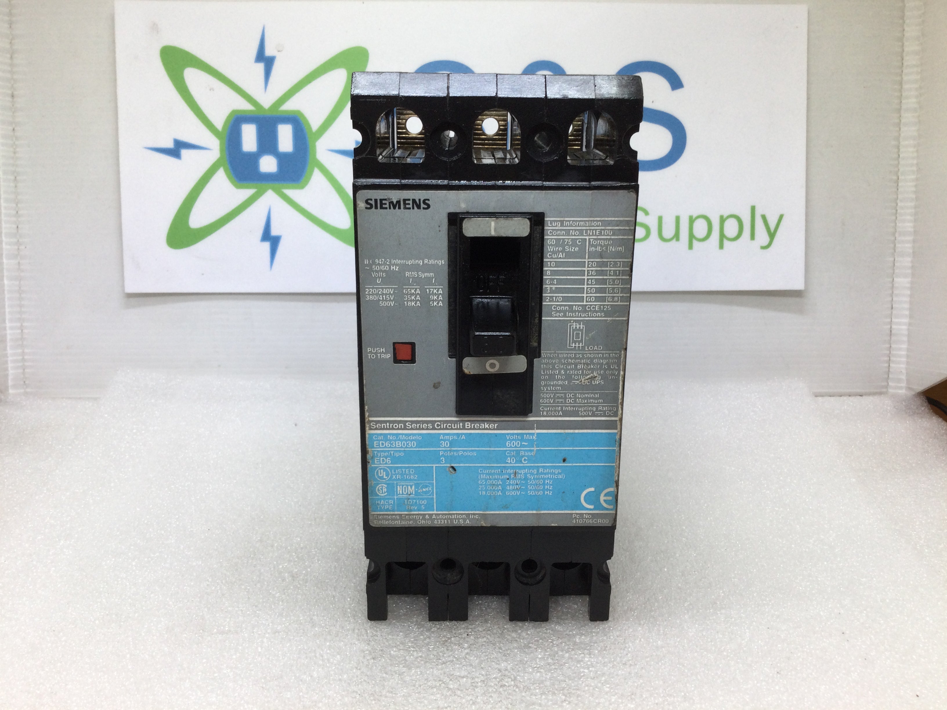 Siemens ED63B030 30 Amp 600 Volt 3 Pole Circuit Breaker