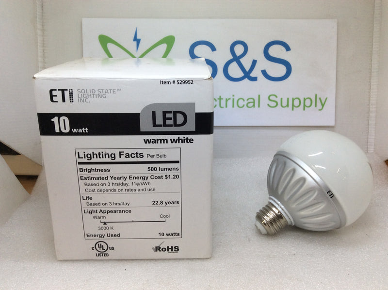 (2) ETI 529952 10W G30 500 Lumen 3000k WW Dimmable LED Lamps New In Box & Open Box