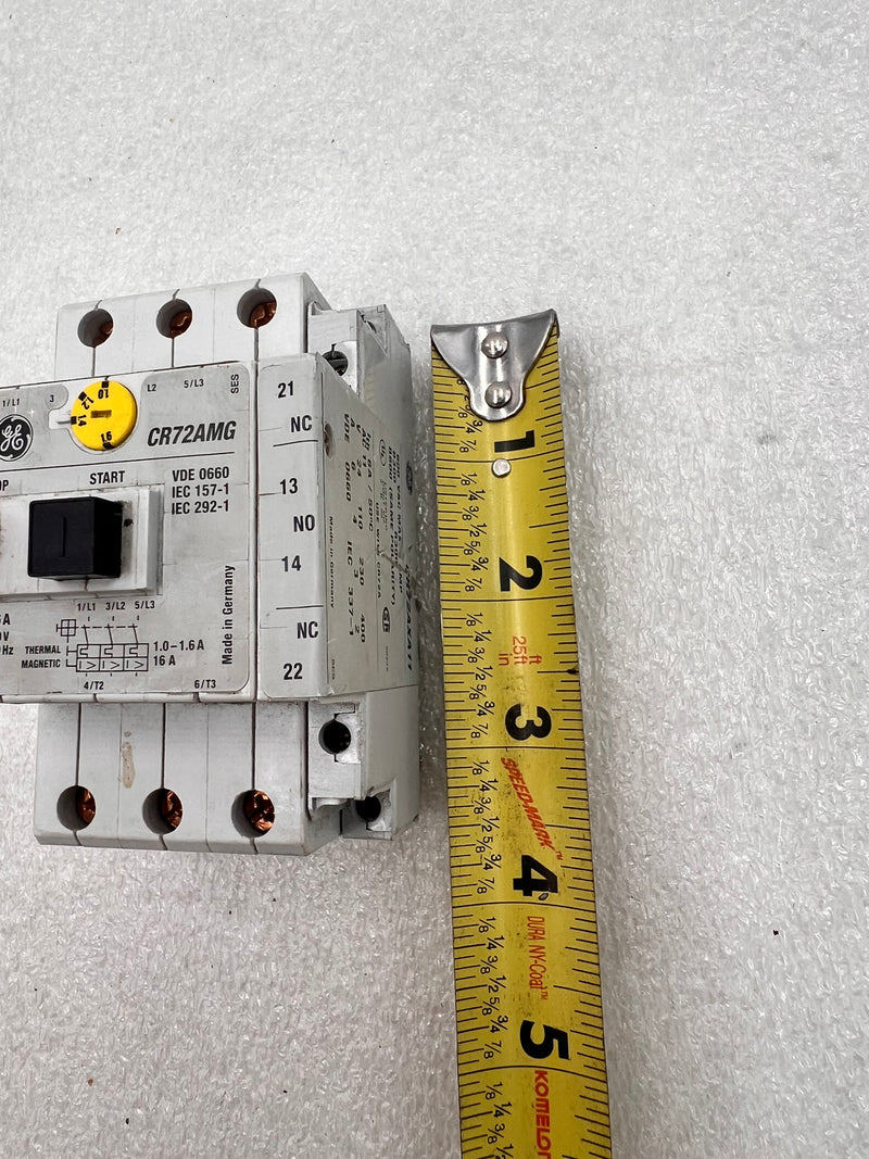 GE CR72AMG Manual Motor Controller 24-660v 1.0-1.6A with CR72AXA11 Aux Contact
