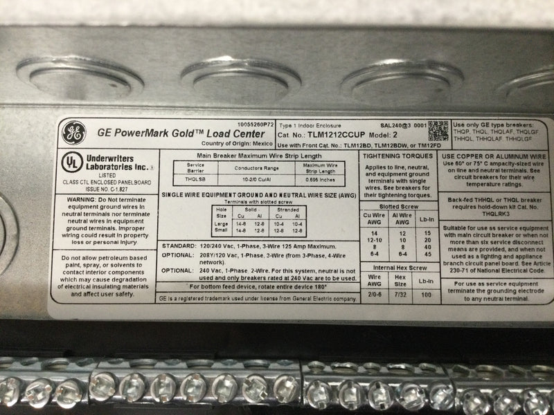 General Electric TLM1212CCU(G) 125 Amp 14 Space 120/240V Enclosure 16" x 14"