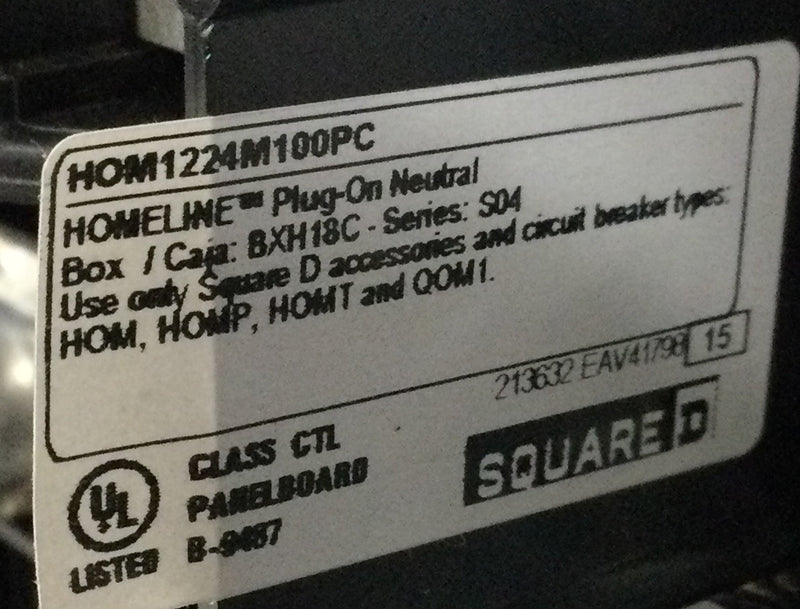 Square D Homeline HOM1224M100PC 100 Amp 12-Space 24-Circuit Indoor Main Breaker Plug-On Neutral Load Center with Cover