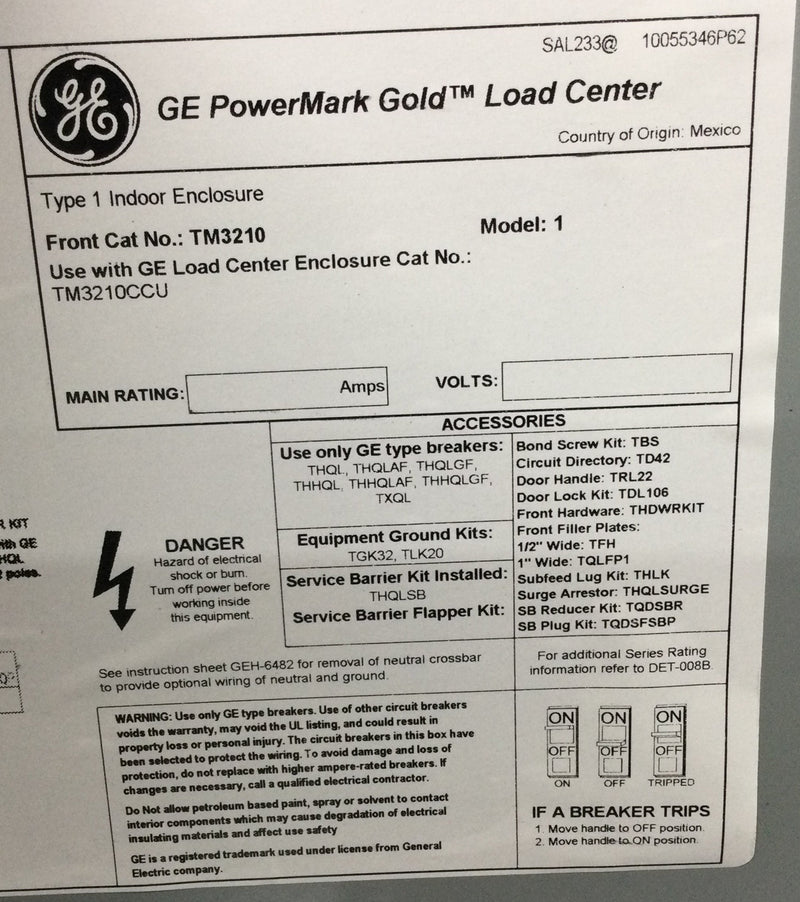 GE TM3210CCUP PowerMark Gold 100 Amp 32-Space 32-Circuit Indoor Main Breaker Circuit Panel