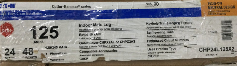 Eaton CHP24L125X2 Indoor Main Lug 125 Amp 120/240VAC 24 Space/48 Circuit 1 Phase/3 Wire