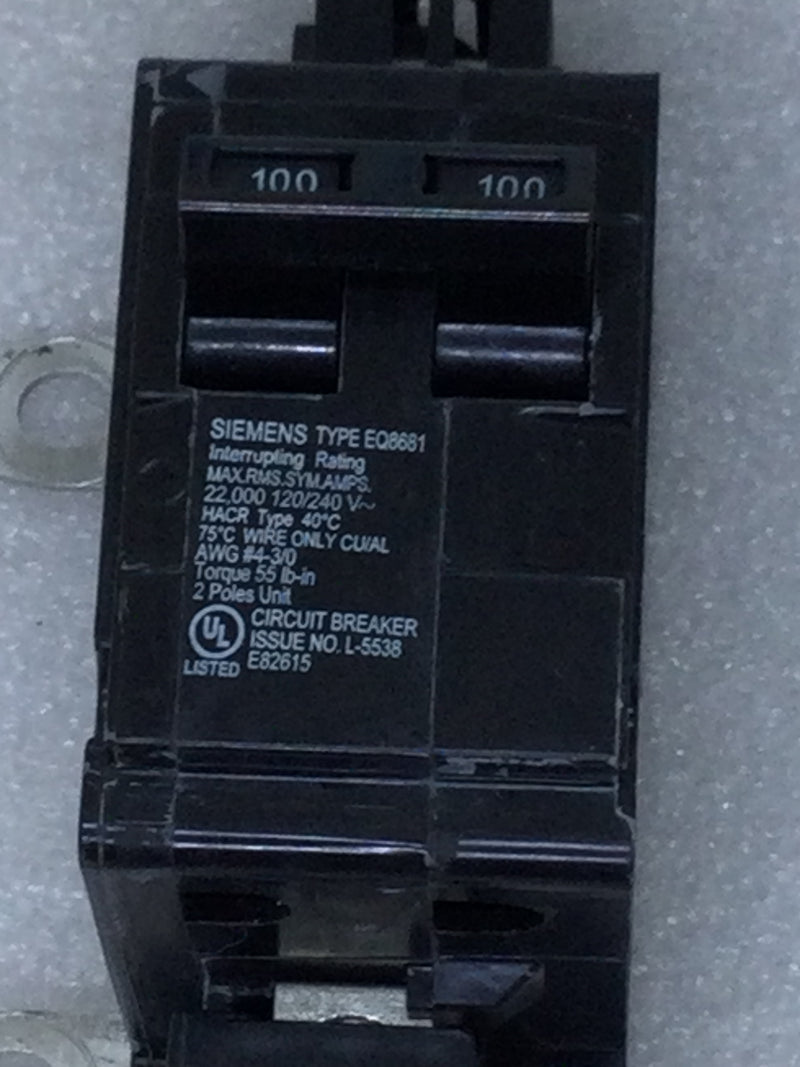 Siemens EQ8681 100 Amp 2-Pole Main Breaker