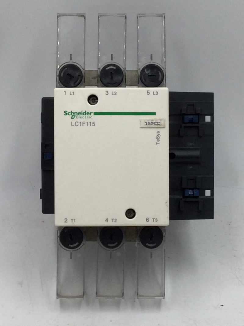 Schneider Electric LC1F115 IEC Magnetic Contactor, 3 Poles, 24 to 575V AC, 115 a, Reversing: No Coil, 115A, 1NO, DIN Rail, TeSys F Series