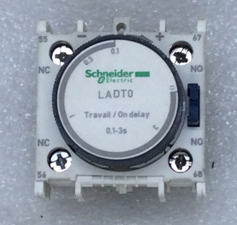 Schneider Electric LADT0 Time Delay Auxiliary Contact Block TeSys Deca 1NO + 1NC on Delay 0.3-3s, Front, Screw Clamp Terminals