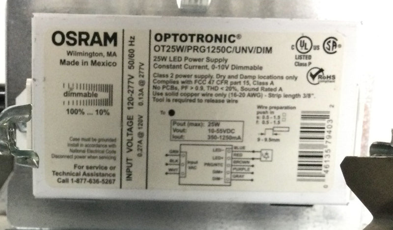 H.E.Williams Recessed LED Luminaire L45TL-llC/830-L/REFL-DRV-120 with Optotronic OT25W/PRG/1250C/UNV/DIM 25 W LED Power Supply