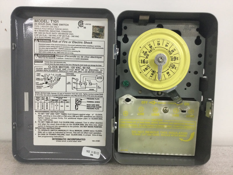 Intermatic T101 24-Hour Mechanical Time Switch 120V 60 Hz SPST Indoor Enclosure
