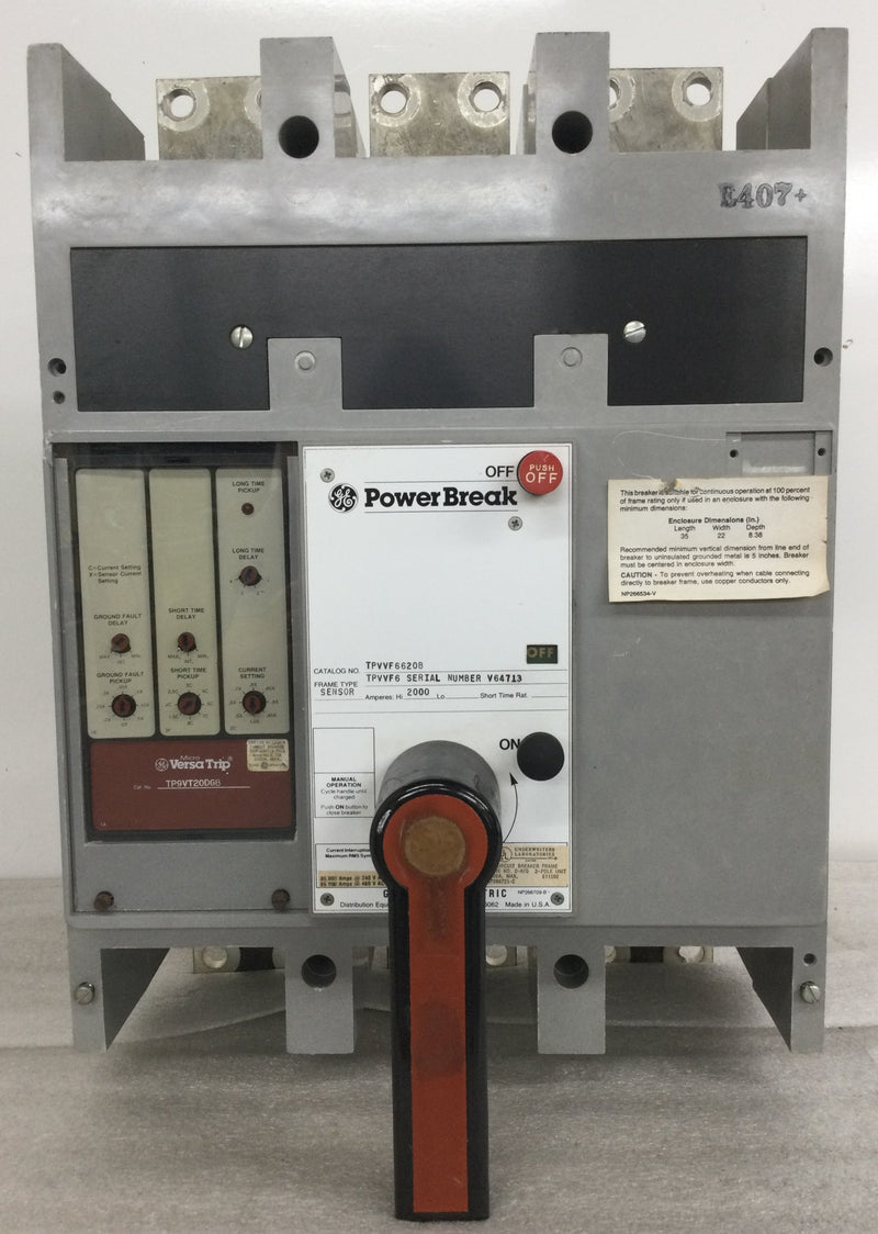 Power Break Cb GE TPVVF6620B Insulated Case Circuit Breaker. Family Power Break I; Ty