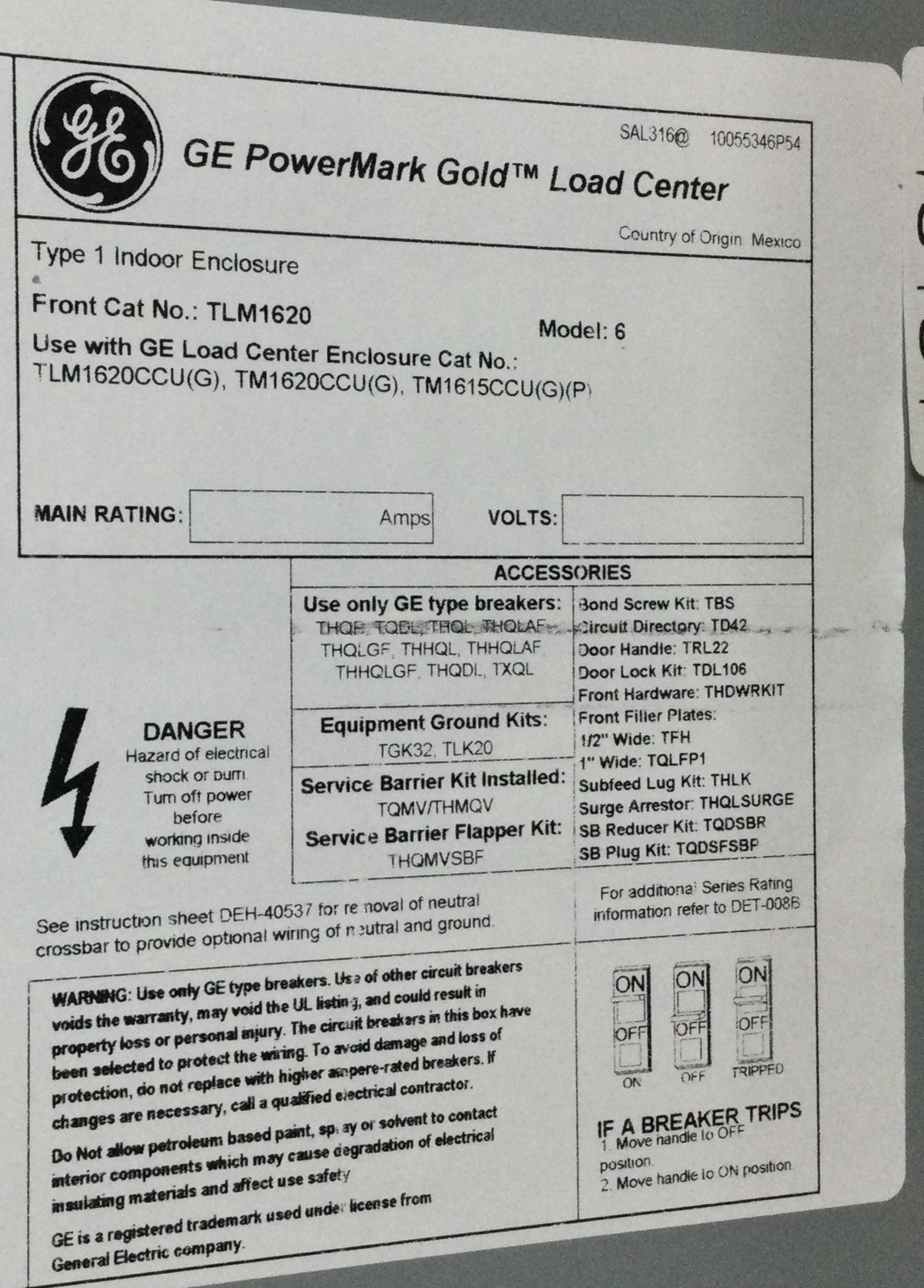 GE TLM1615CCUP PowerMark Gold 150 Amp 16-Space 32-Circuit Main Breaker
