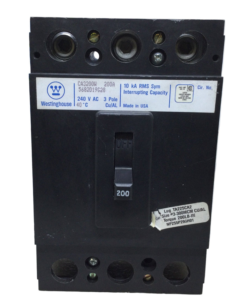 Westinghouse CA3200W 200 Amp 3 Pole 240V 10kA Circuit Breaker - Cosmetic Flaw