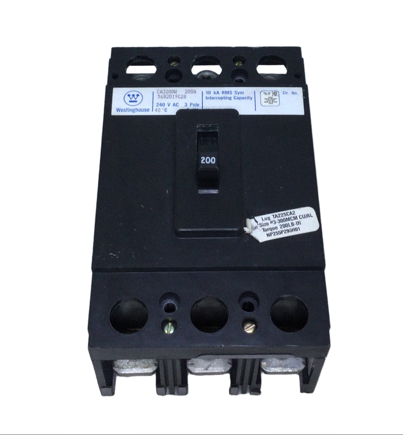 Westinghouse CA3200W 200 Amp 3 Pole 240V 10kA Circuit Breaker - Cosmetic Flaw