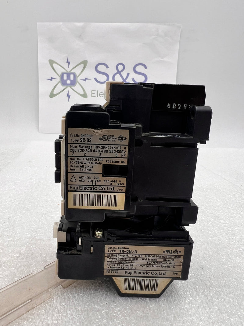 Fuji SC-03 (4NCOAO) Magnetic Contactor 200/240 380/440v with Type TR-ON/3 Thermal Overload Relay
