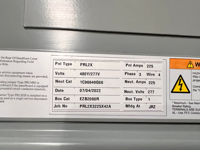 PRL2X 225 Amp Pow-R-Line Expert 480Y/277V 3 Phase 4 Wire Panelboard