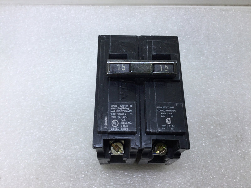 Siemens B215 2 Poli 15 Amp 120/240V Tipo BL Bullone In