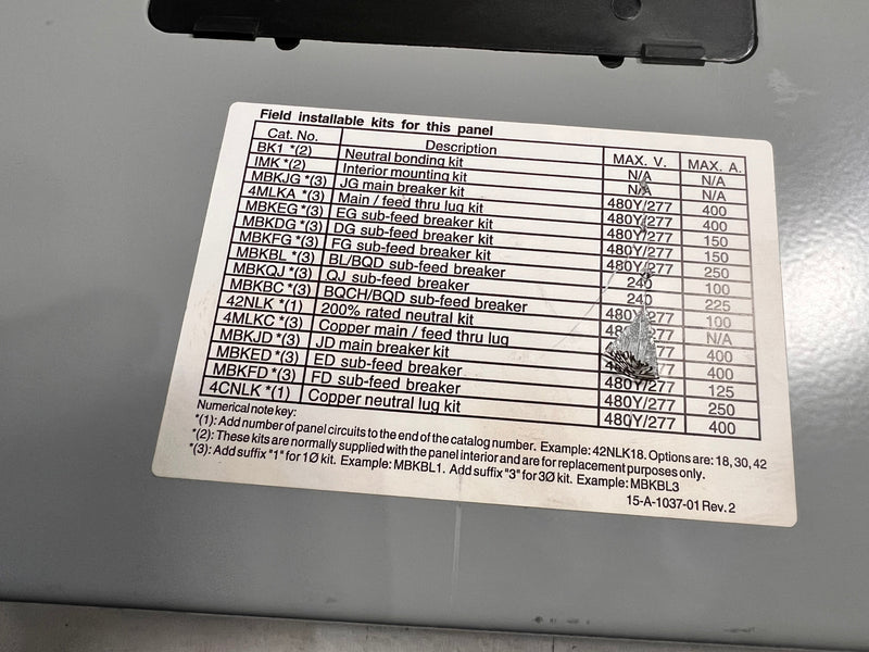 Siemens P1C42ML400ATS 400 Amp 208y/120 3ph 4w Panelboard & Deadfront