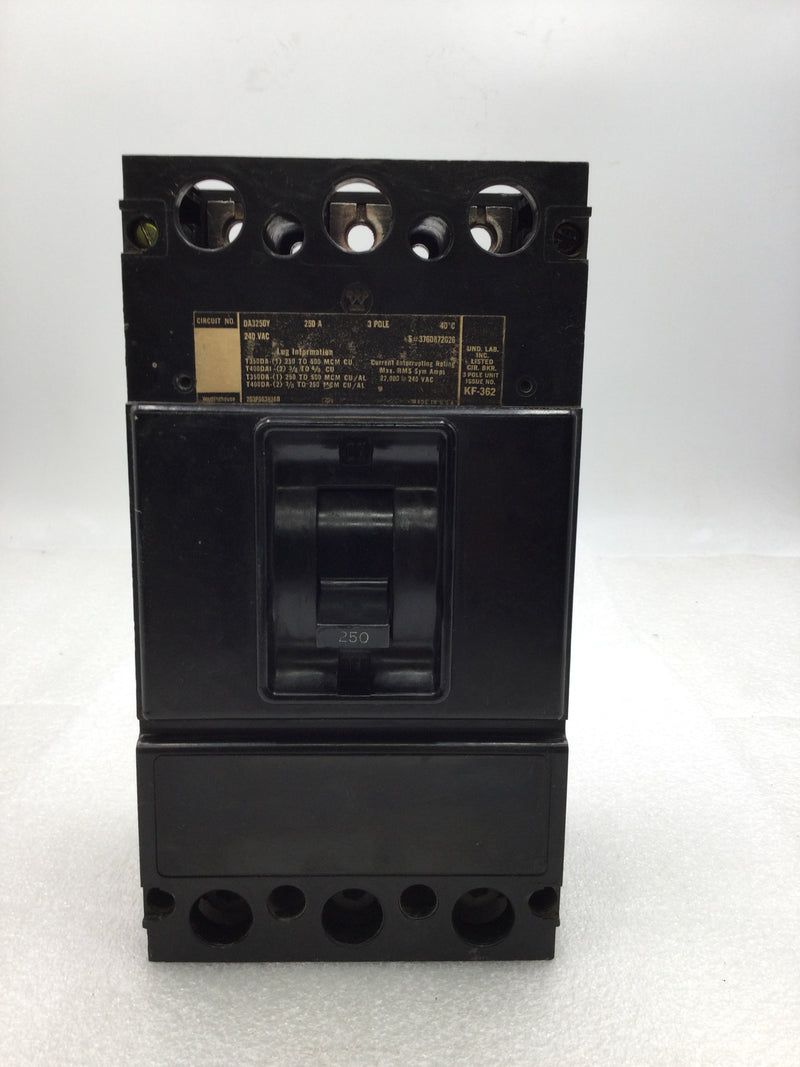 Westinghouse DA3250Y 250 Amp 3 Pole 240 VAC Type DA Circuit Breaker