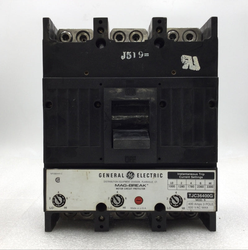 GE/General Electric TJC36400G 400 Amp 3 Pole 600V Mag-Break Circuit Protector