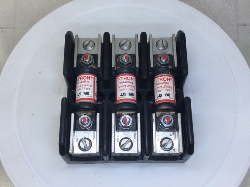 Bussman T60100-3C 100A 600V Class T Modular Fuse Block w/ 3 x JJS100 Fuses