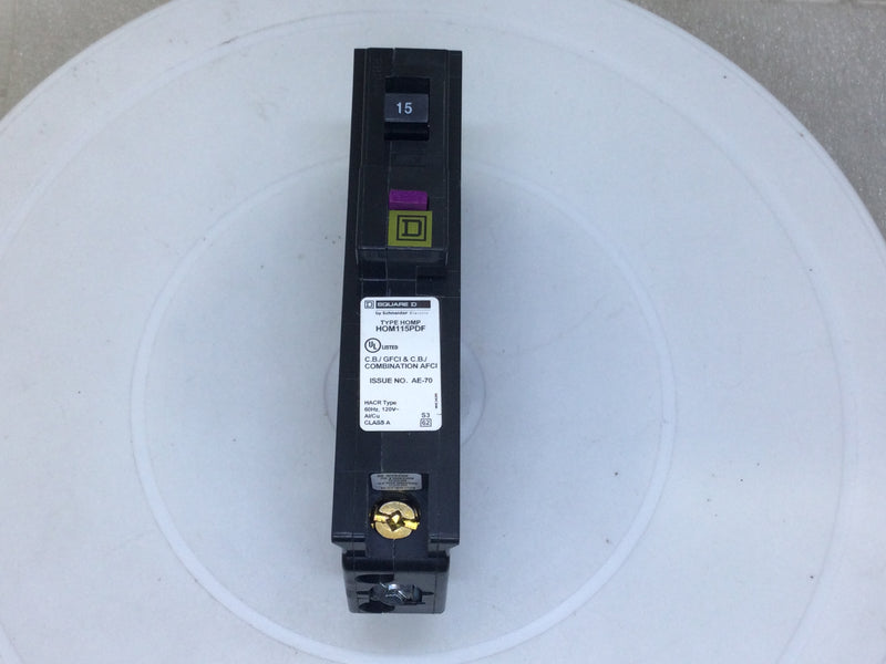 Square D/Homeline HOM115PDF 15 Amp 1 Pole 120V Neutral Style Circuit Breaker