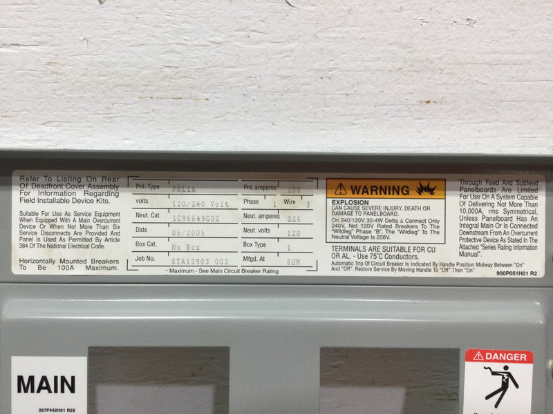 Eaton 1C96649G02 PRL1a 225 Amp 36 Space 120/240V Panel Dead Front 27 1