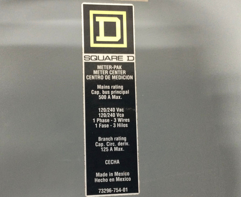 Square D MP155125 500 Amp 240V 1 PH 3 Wire Main Lug MP Meter Pack/Panel Box