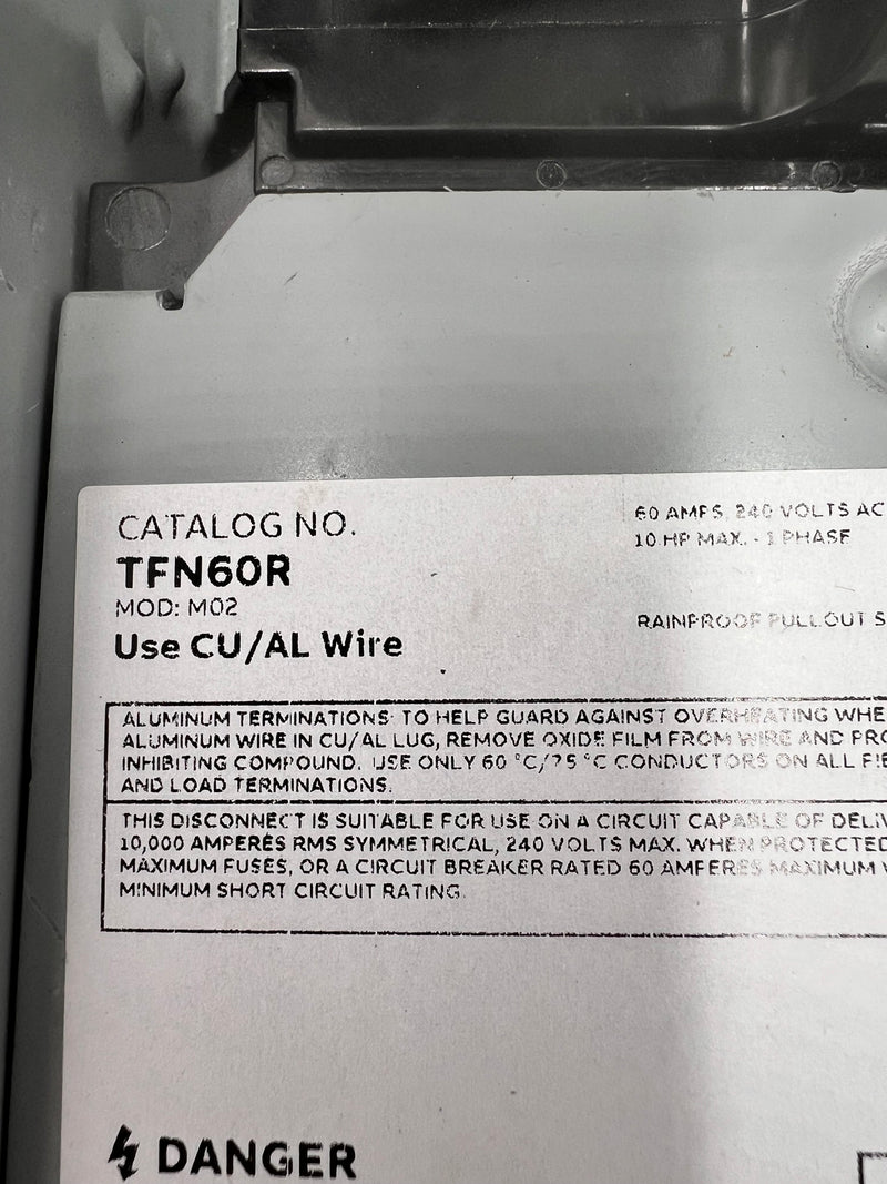 GE General Electric TFN60R Non-fusible 60 Amp 120/240V Nema3R A/C Outdoor Disconnect