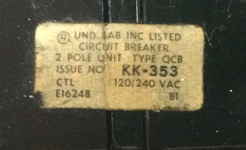 Zinsco Electrical QCB-15 15 Amp 2 Pole 240V Bolt-on Circuit Breaker