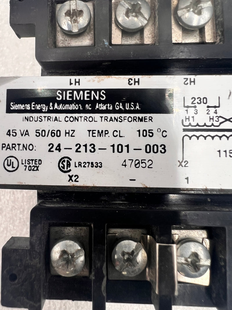 Siemens Industrial Control Transformer 24-213-101-003 50/60Hz PRI: 230-460V SEC: 115V
