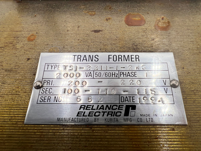Reliance Electric TSI-2211-1-2KS 1 Phase Transformer 2000VA PRI: 200-220V SEC:100-110-115v