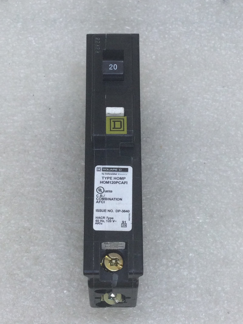 Square D/Homeline HOM120PCAFI Plug On Neutral Style 1 Pole 20A AFCI Protected Circuit Breaker