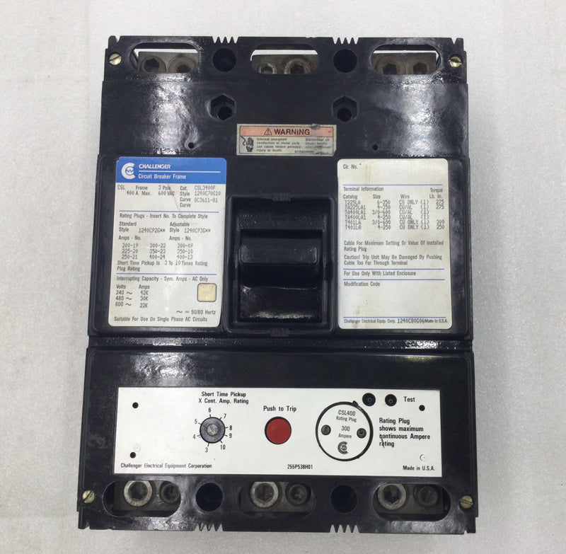 Challenger CSL3400F 400 Amp 3 Pole 600 Volt Circuit Breaker