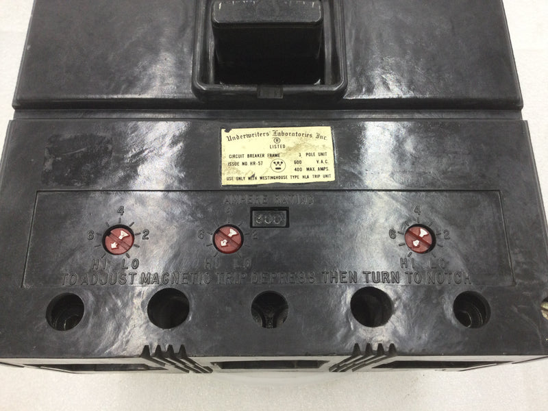 Westinghouse LA3400F 400A Frame 3P 600V w/300A Trip - 1/0-250 MCM Lugs - Flawed