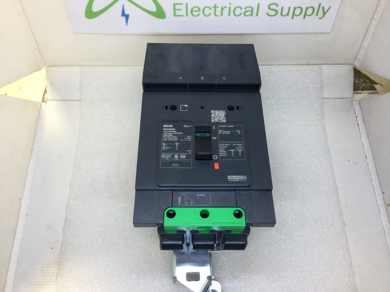 Square D BDA36030 30 Amp 3 Pole 600V 18KA PowerPact I Line Circuit Breaker