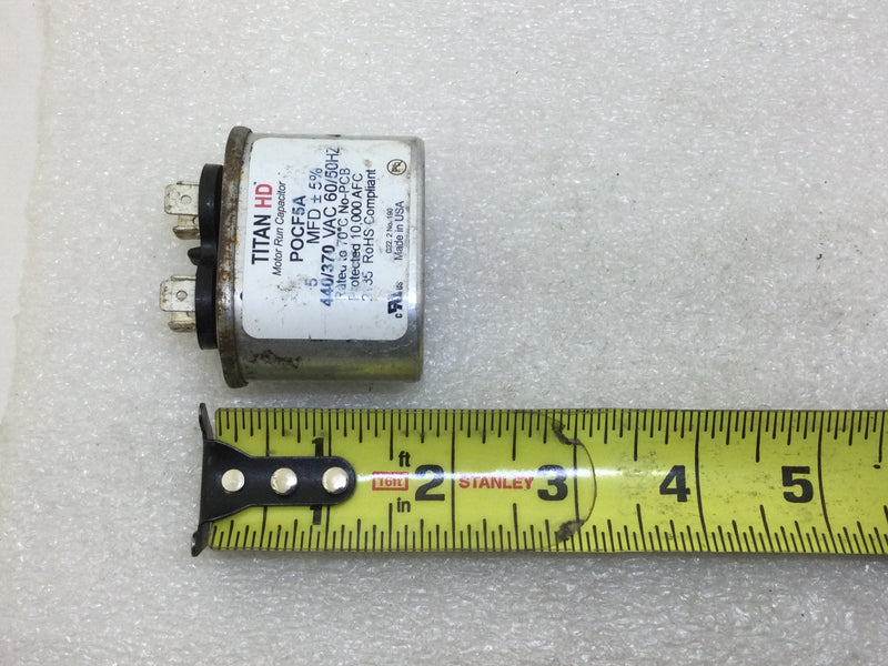 Titan HD POCF5A 5MFD +/-5% 440/370Vac 60/50Hz Motor Run Capacitor