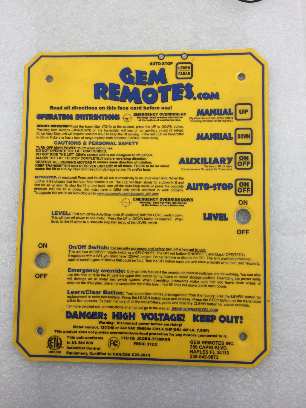 GEM Remotes Boatlift Remote Control BUNDLE for Model SP-7004 In-cabine