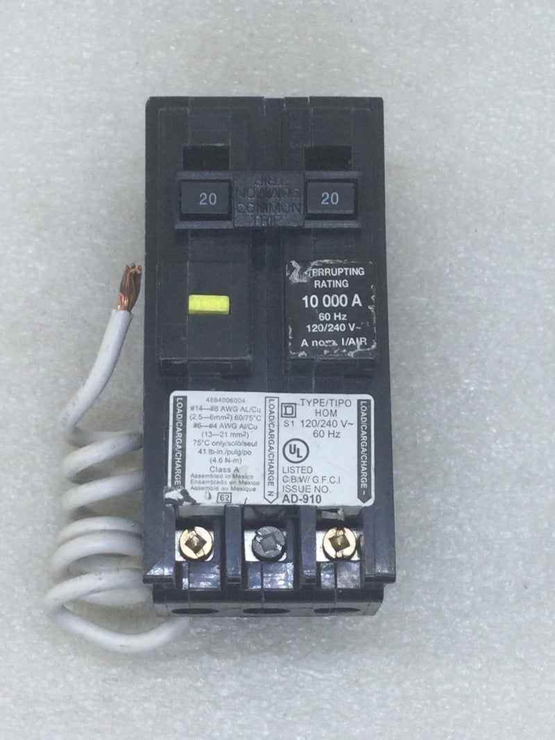 Square D HOM220GFCI Homeline 20 Amp Two-Pole GFCI Circuit Breaker