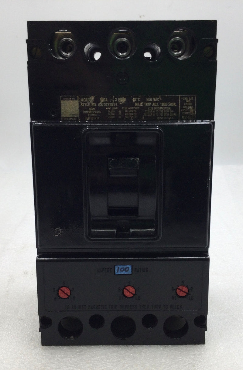 Westinghouse JA3100W 100 Amp 3 Pole 600V Circuit Breaker
