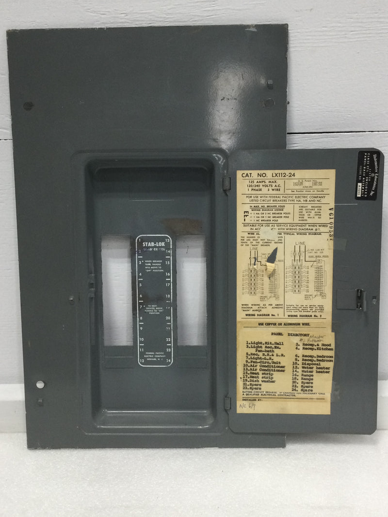 FPE Federal Pacific LX112-24 Stab-Lok Load Center Front Cover Only Wit