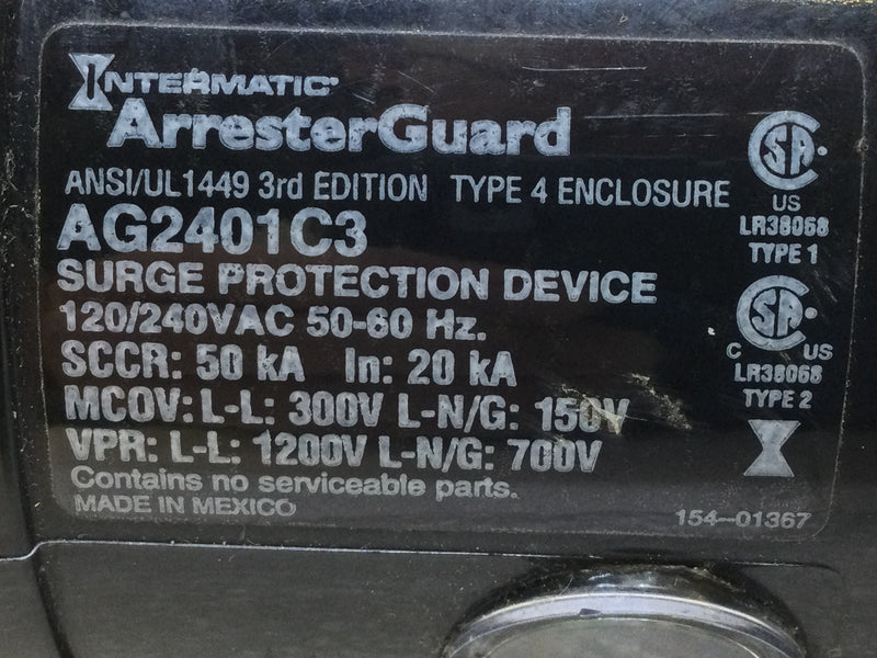 Intermatic ArresterGuard AG2401C3 Surge Protection Device 120/240V, 50-60Hz