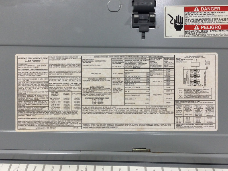 Cutler Hammer 200 Amp 42 Spaces 120/240V Panel Cover/Door 40" x 15 3/8" - Flawed