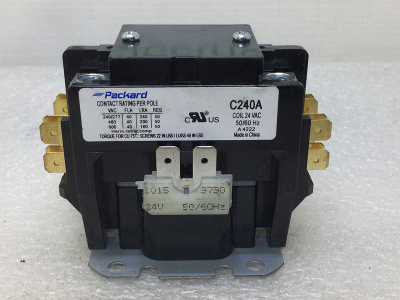 Packard C240A 40 Amp 24 Coil Voltage 2 Pole 50/60Hz Contactor