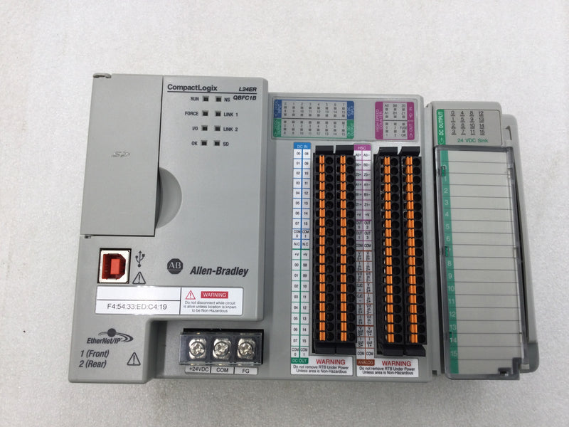 Allen-Bradley 1769-L24ER-QBFC1B CompactLogix 750KB DI/O AI/O Controller with Right End Cap/Terminator